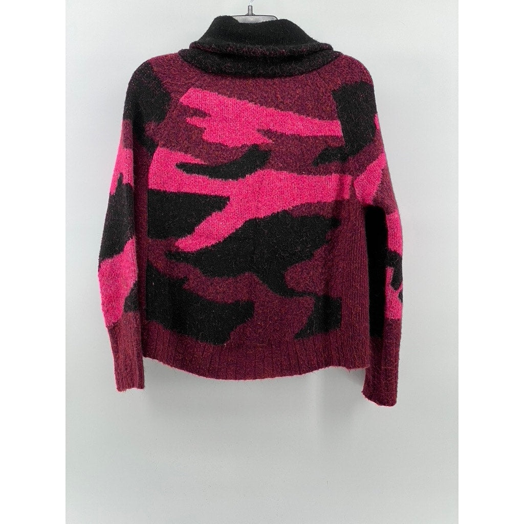 AQUA Women's Black-Pink Knit Camo Turtleneck Long Sleeve Pullover Sweater SZ M