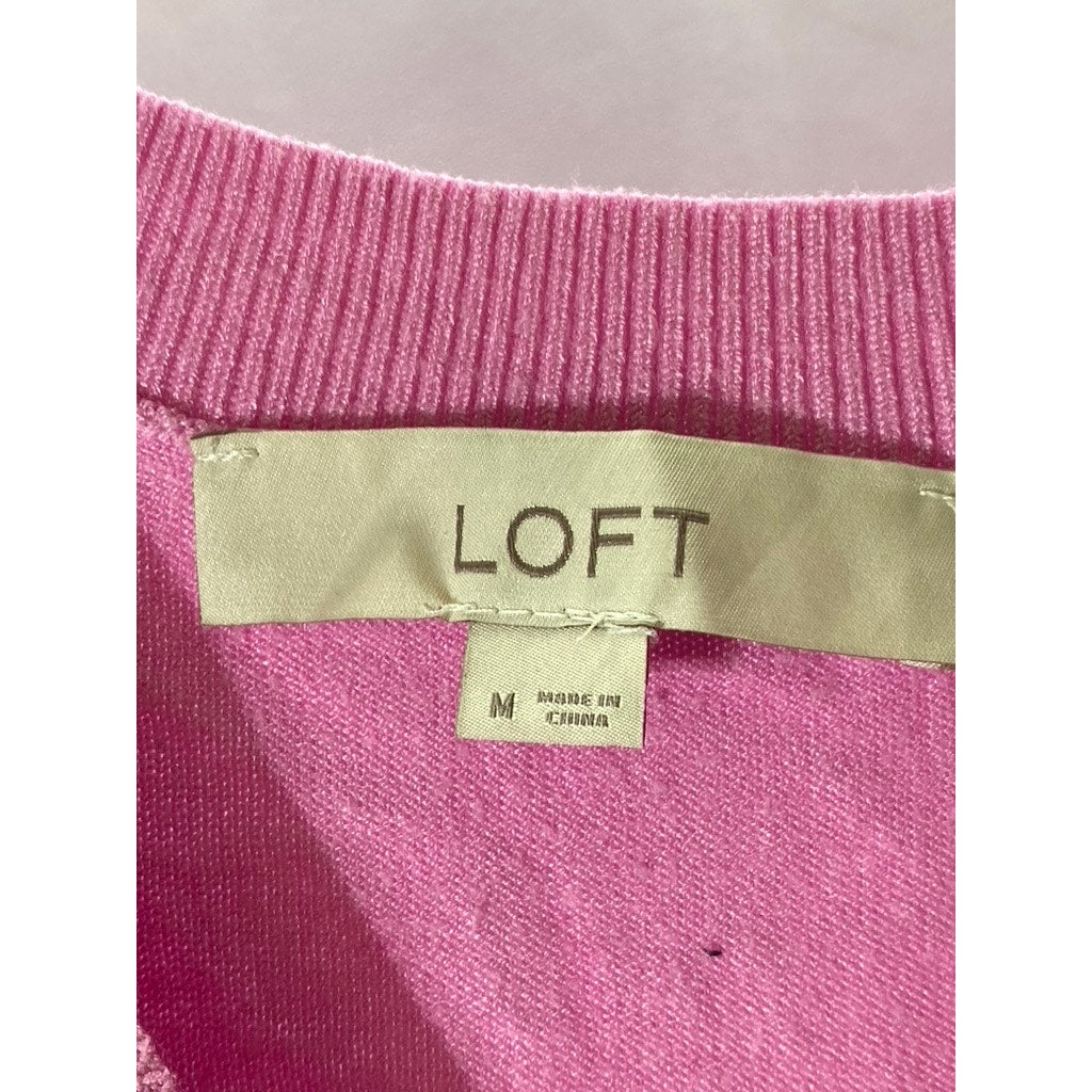 ANN TAYLOR LOFT Women's Pink Crewneck Shoulder-Button Sweater SZ M