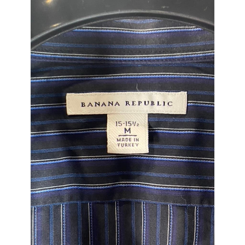 BANANA REPUBLIC Men's Black/Blue Pinstripe Button-Up Long Sleeve Shirt SZ15/15.5