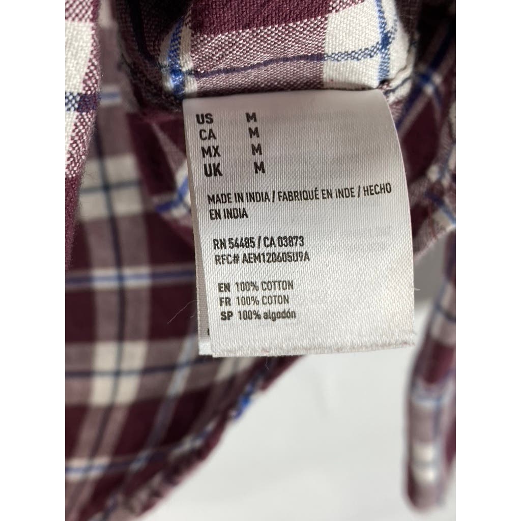AMERICAN EAGLE OUTFITTERS Men's Burgundy Plaid Seriously Soft Flannel Shirt SZ M