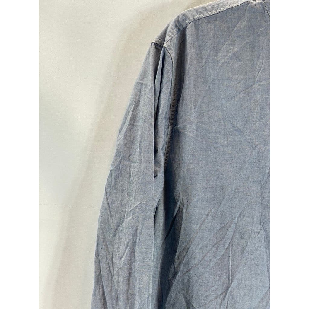 SCOTCH & SODA Men's Light Blue Raw Mandarin Collar Regular-Fit Collar SZ XL