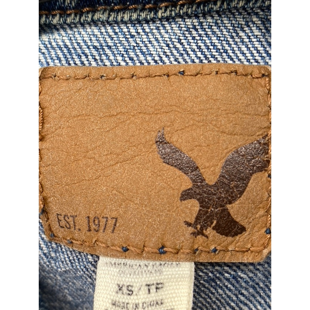 AMERICAN EAGLE Women's Medium Wash Blue Denim Button-Up Vest SZ XS
