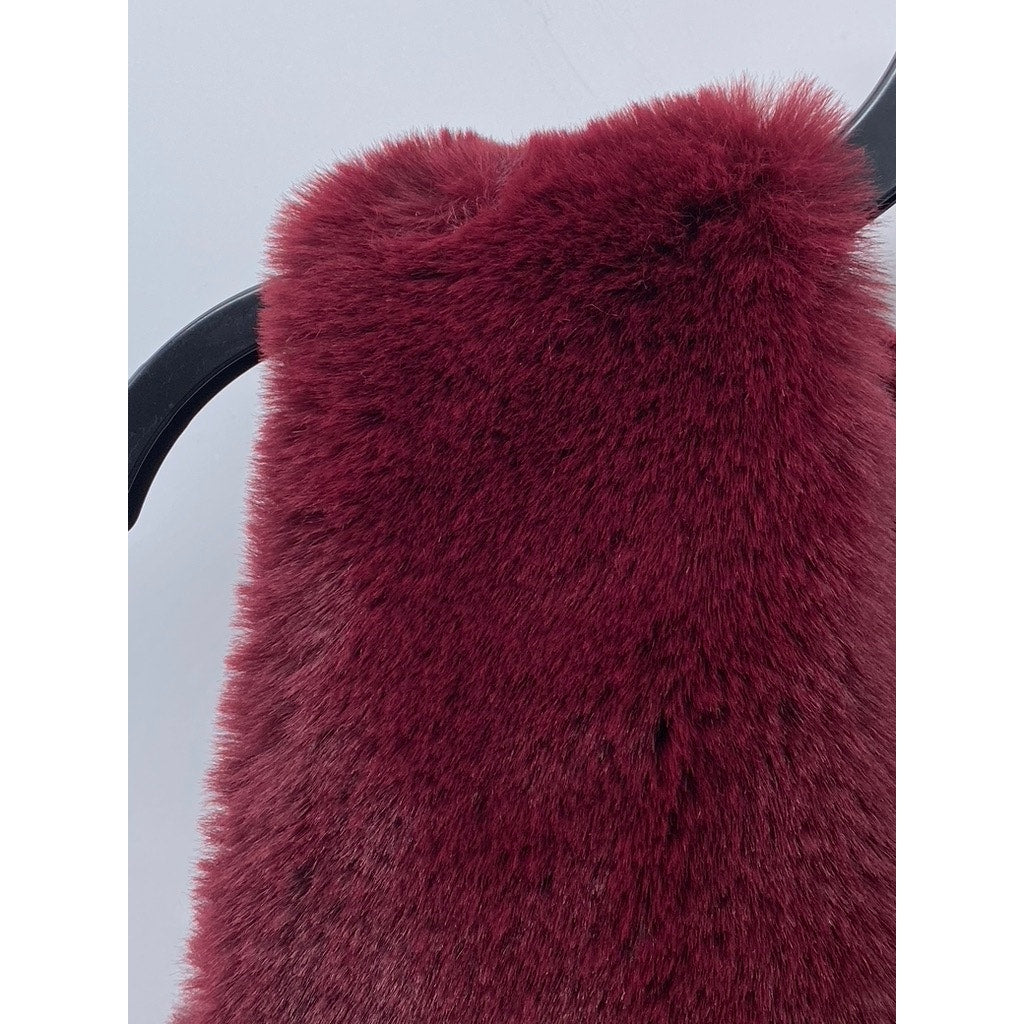 LIZ CLAIBORNE Women's Maroon Faux-Fur Knit Open-Front Sleeveless Vest SZ S