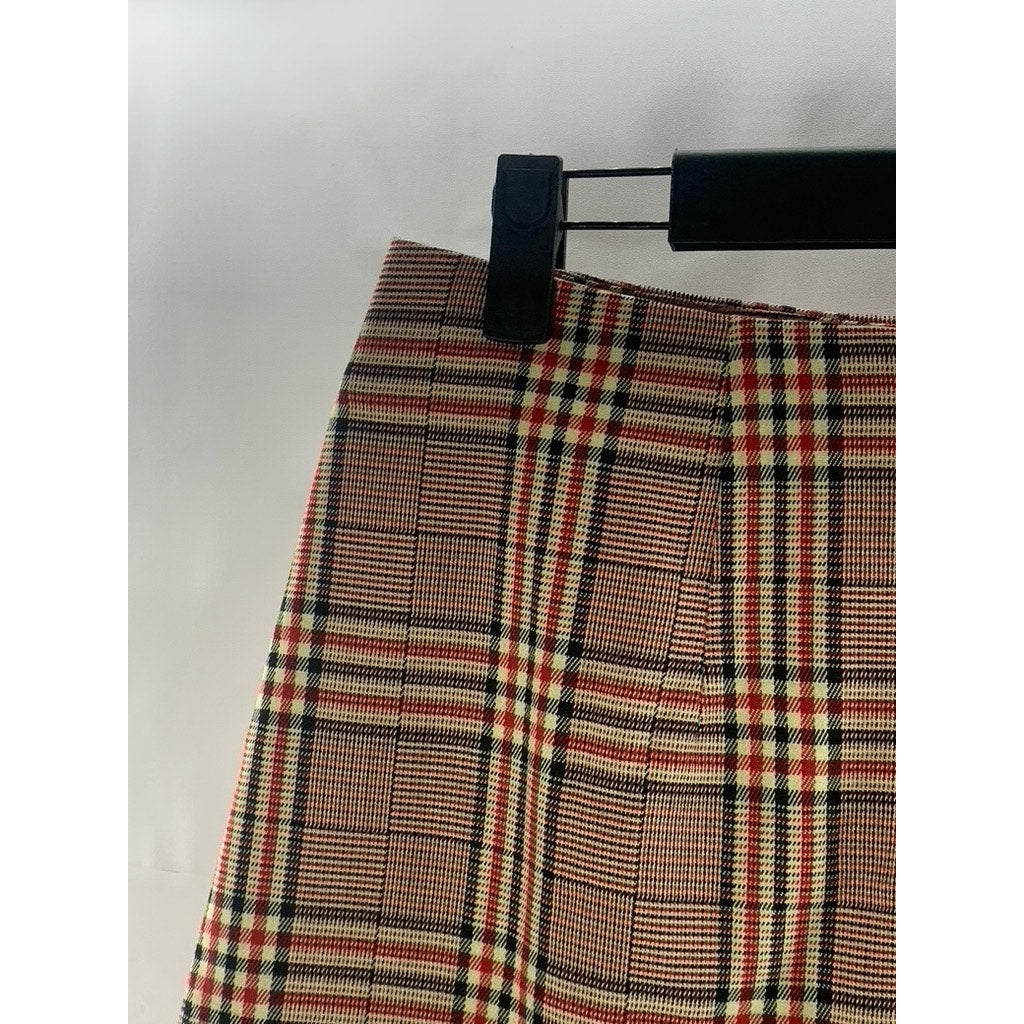 URBAN OUTFITTERS Women's Cream/Red Plaid Back-Zip Mini Skirt SZ M