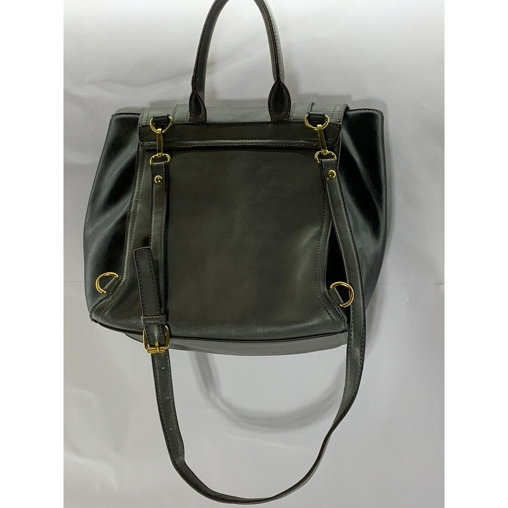 ADRIENNE VITTADINI Women's Black/Grey Faux-Leather Flap Backpack Bag