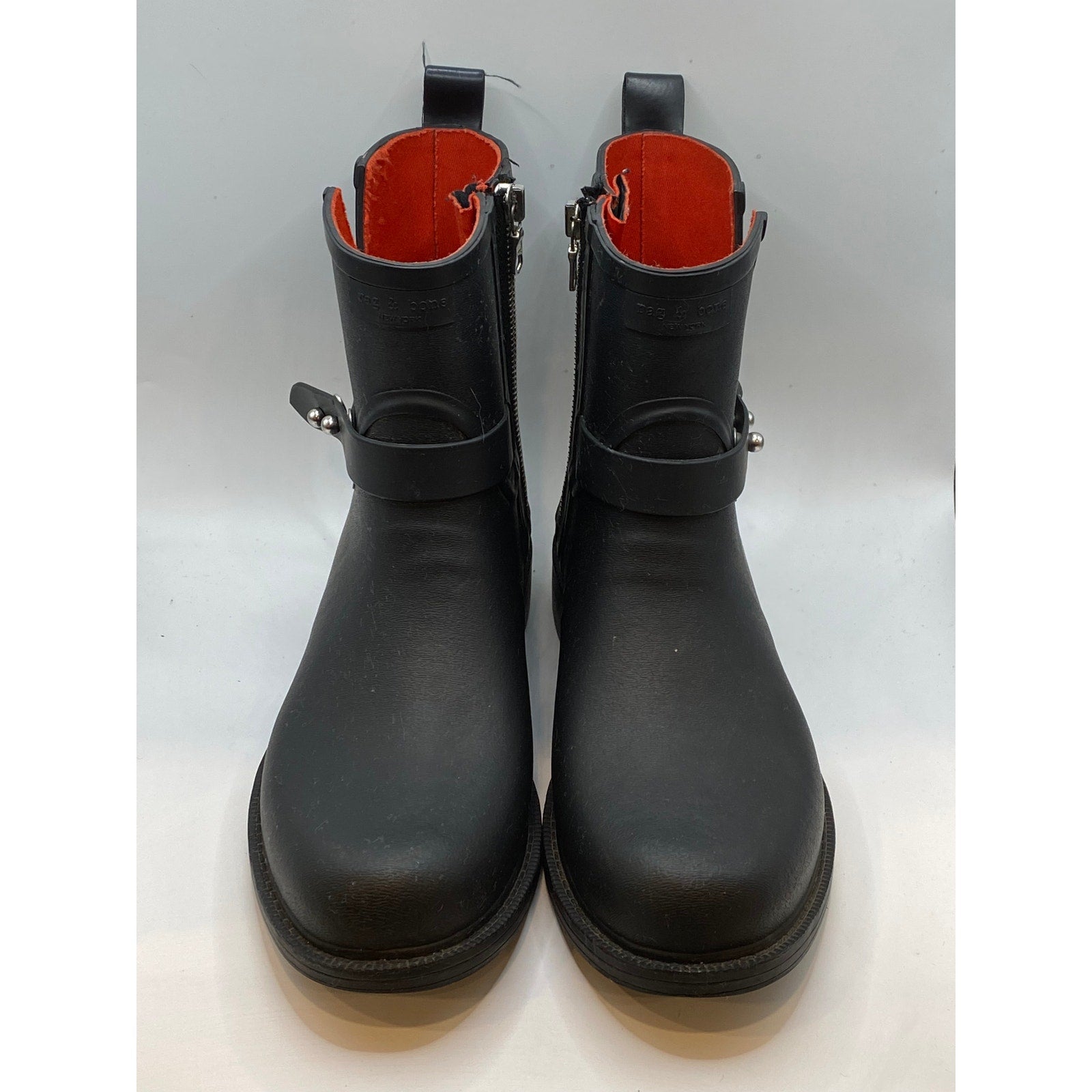 RAG & BONE Women's Black Rubber Moto Pull-On Calf Rain Boot SZ 38(US8)