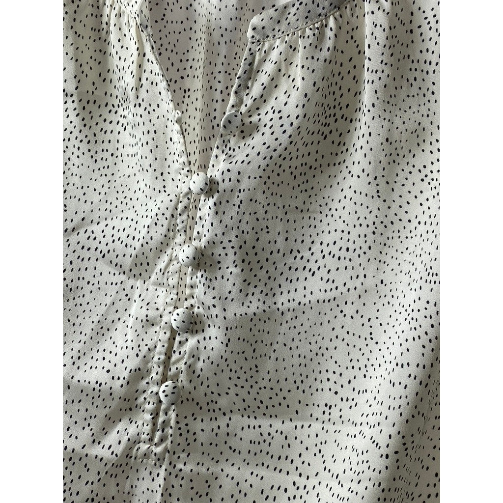 LOFT Women's White-Black Micro Dot Crewneck Button-Up Sleeveless Top SZ S