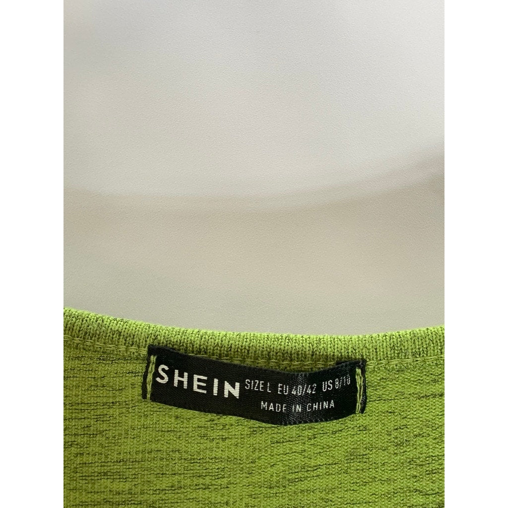 SHEIN Women's Green V-Neck Twist-Front Long Flare Sleeve Knit Top SZ L