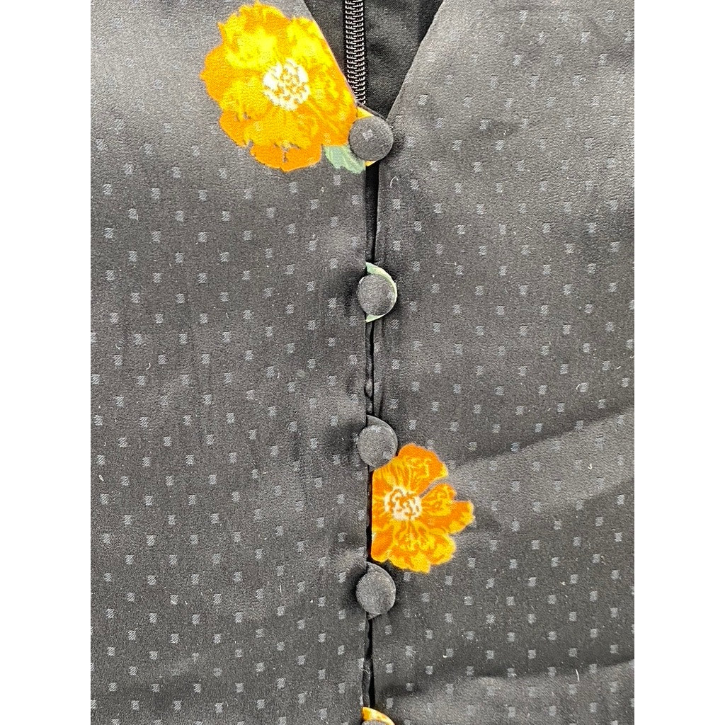 MADEWELL Women's Black-Yellow Lilyblossom Button-Front Long Sleeve Dress SZ 00