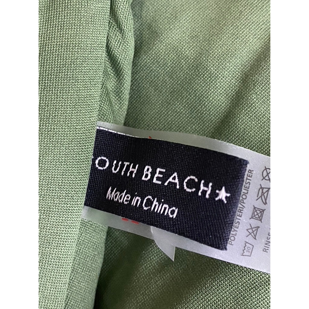 SOUTH BEACH Women's Crinkle Green Adjustable Spaghetti Strap Bikini Top SZ 12