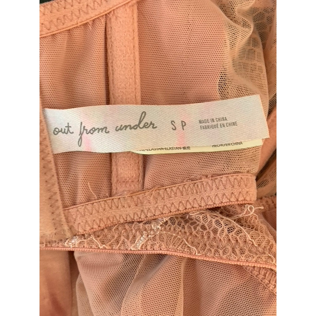 OUT FROM UNDER Women's Pink Satin Lace Hook & Loop Corset Crop Top SZ S