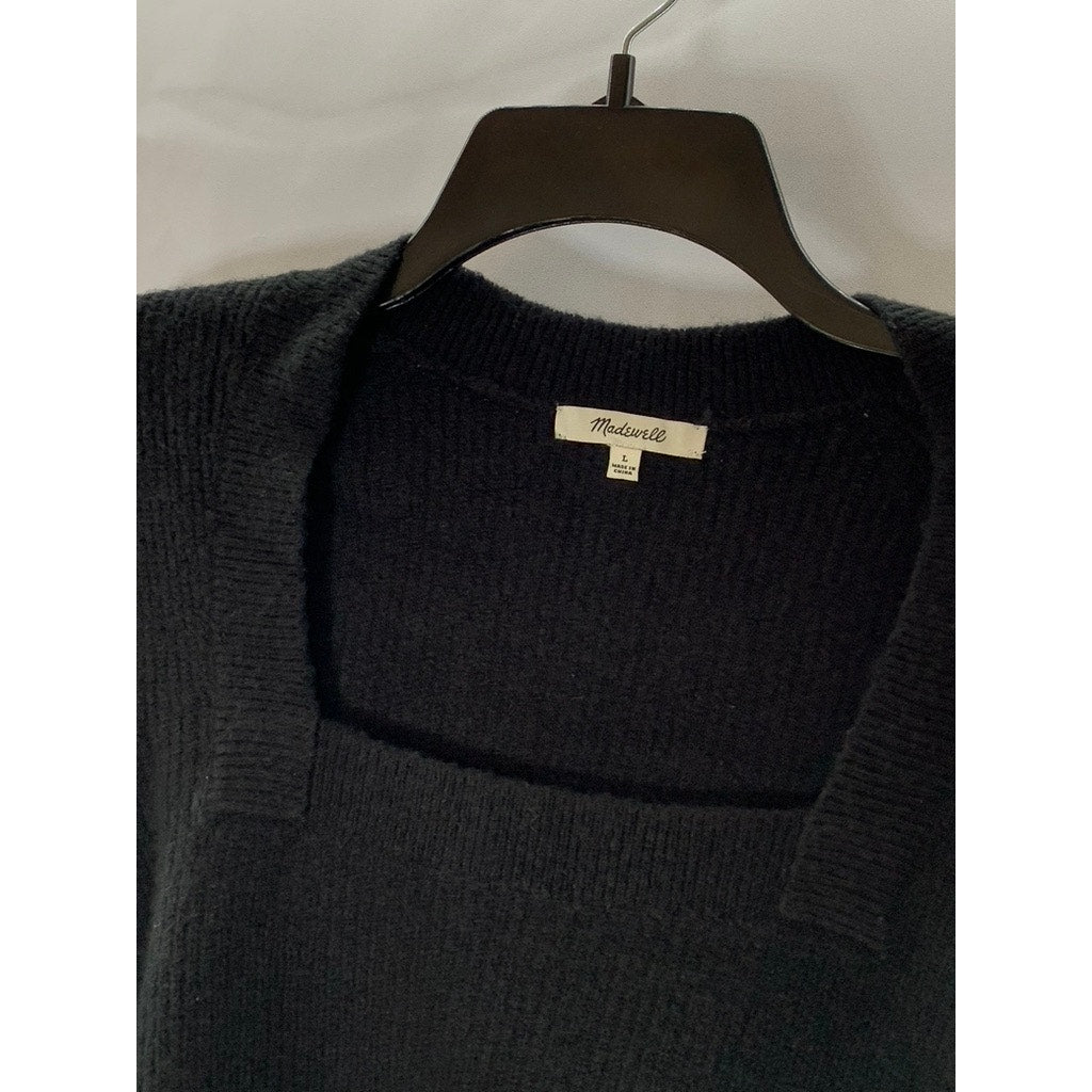 MADEWELL Women's Black Coziest Yarn Melwood Square-Neck Long Sleeve Sweater SZ L