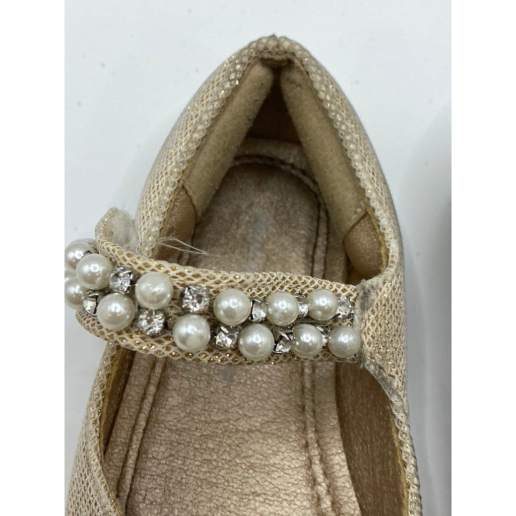 UNBRANDED Toddler Girls' Gold Metallic Faux Pearl & Rhinestone Mary Jane SZ 7