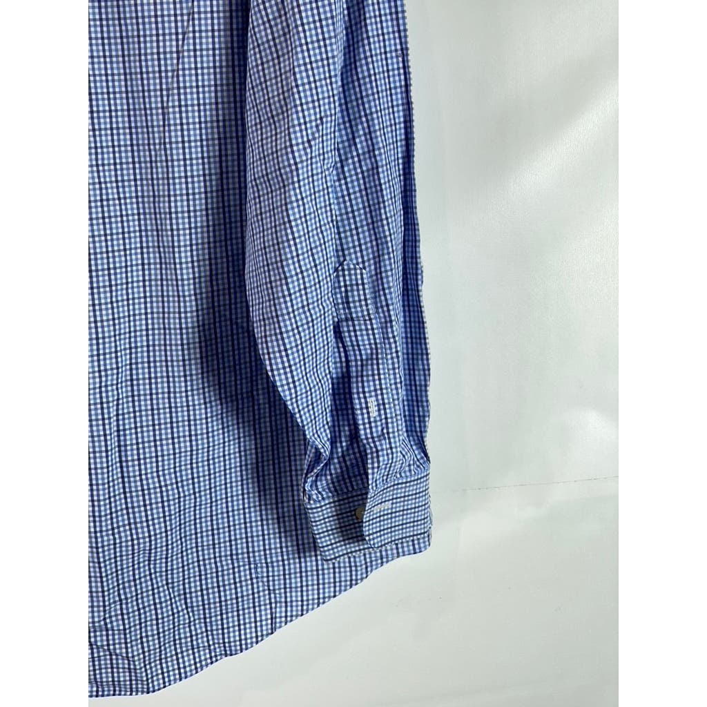 BROOKS BROTHERS Men's Blue Gingham Original Polo Regular-Fit Button-Up Shirt SZL