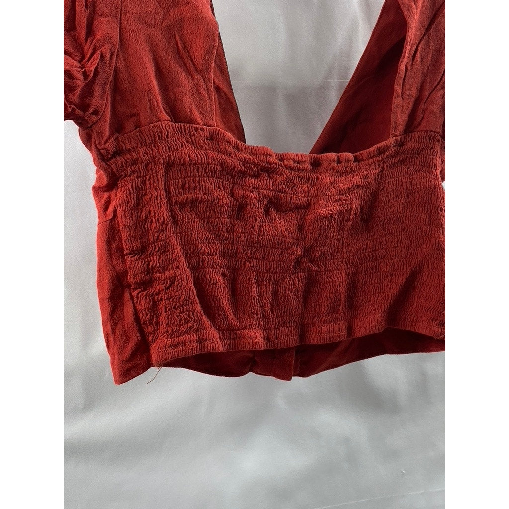 FOREVER 21 Women's Red V-Neck Hook & Loop Short Sleeve Crop Top SZ M