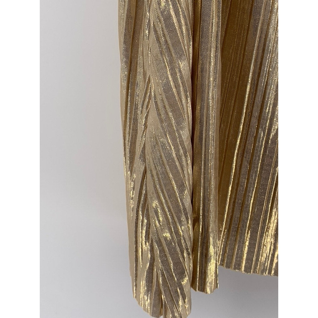 H&M Women's Gold Metallic Scoop-Neck Spaghetti Strap Pleated Tank Top SZ S