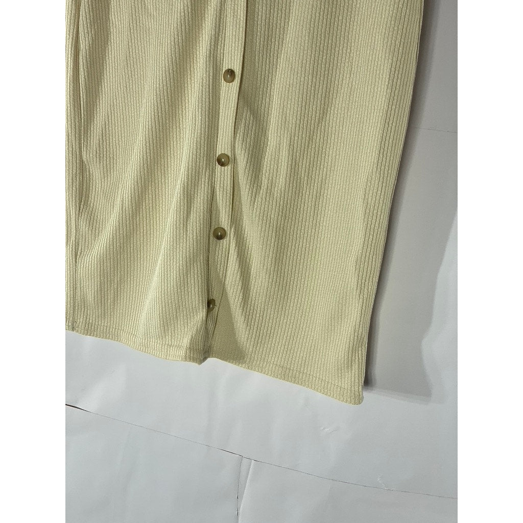 ASOS DESIGN Women’s Beige Ribbed Button-Up V-Neck Short Sleeve T-Shirt Dress SZ6