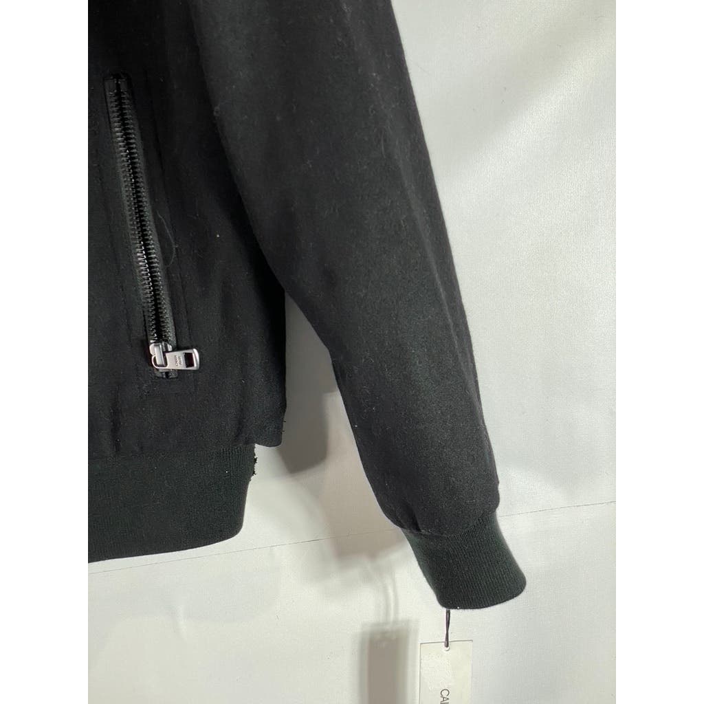 CALVIN KLIEN Men's Black Wool-Blend Knit-Trim Bomber Zip-Up Jacket SZ S