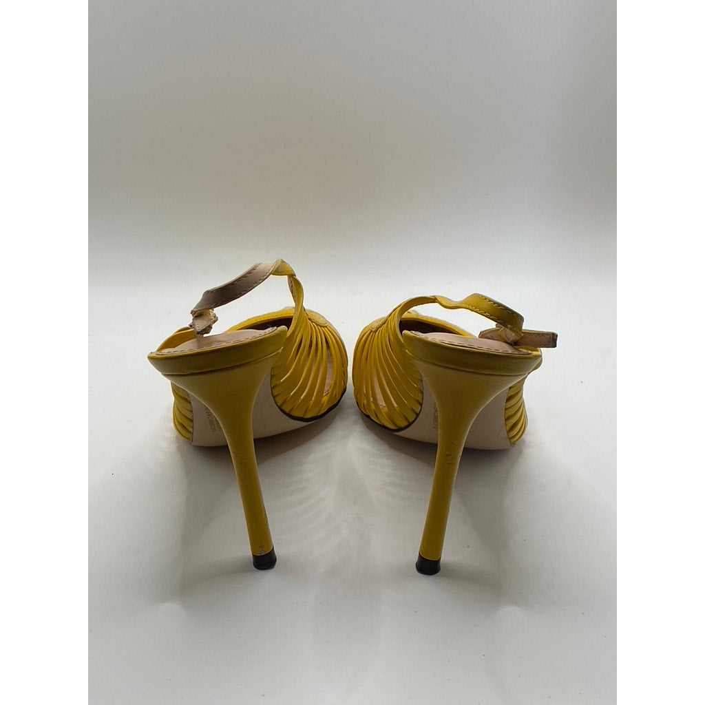 ZARA Women’s Mustard Yellow Cutout Strappy Pointed-Toe Slingback Heels SZ US6.5