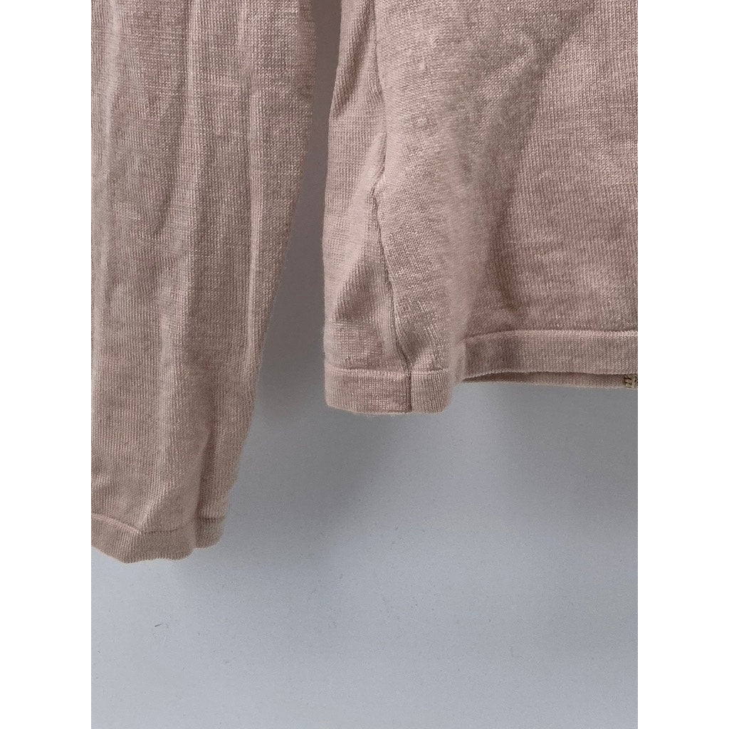 ARMAND VENTILO Women's Light Pink-Beige Wool-Blend V-Neck Lace-Trim Sweater SZ M