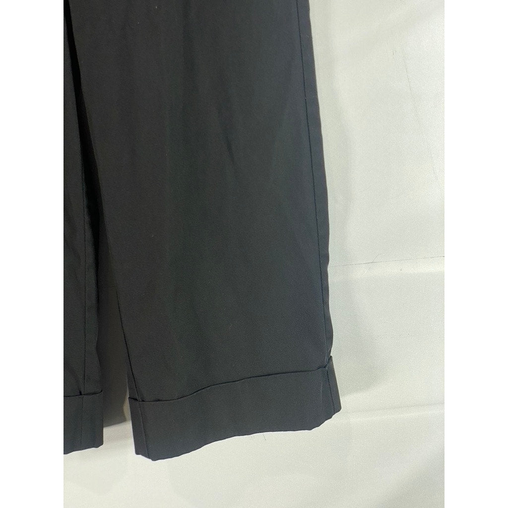 ZARA Women's Black Solid Straight Wide-Leg Cuffed Dress Pants SZ S