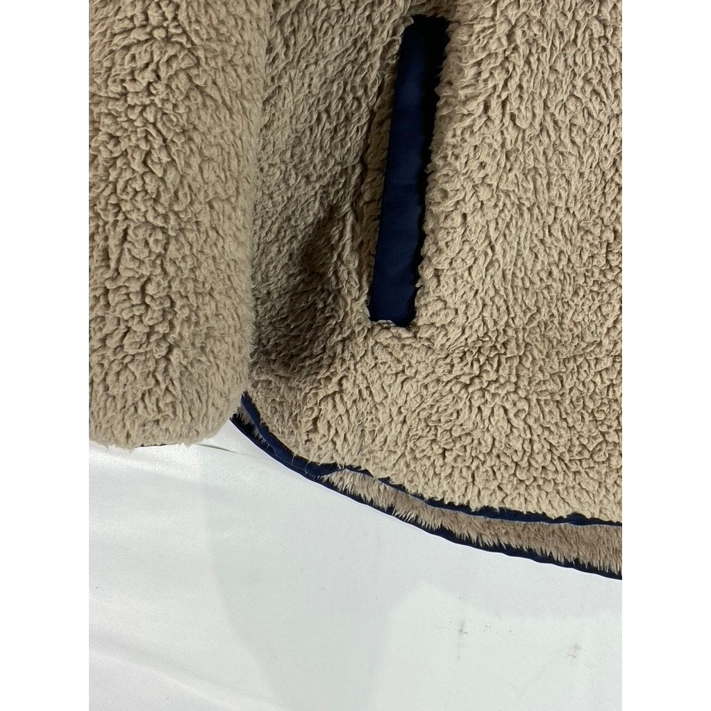 ABERCROMBIE & FITCH Women's Tan/Navy Faux Sherpa Quarter-Zip Sweater SZ S