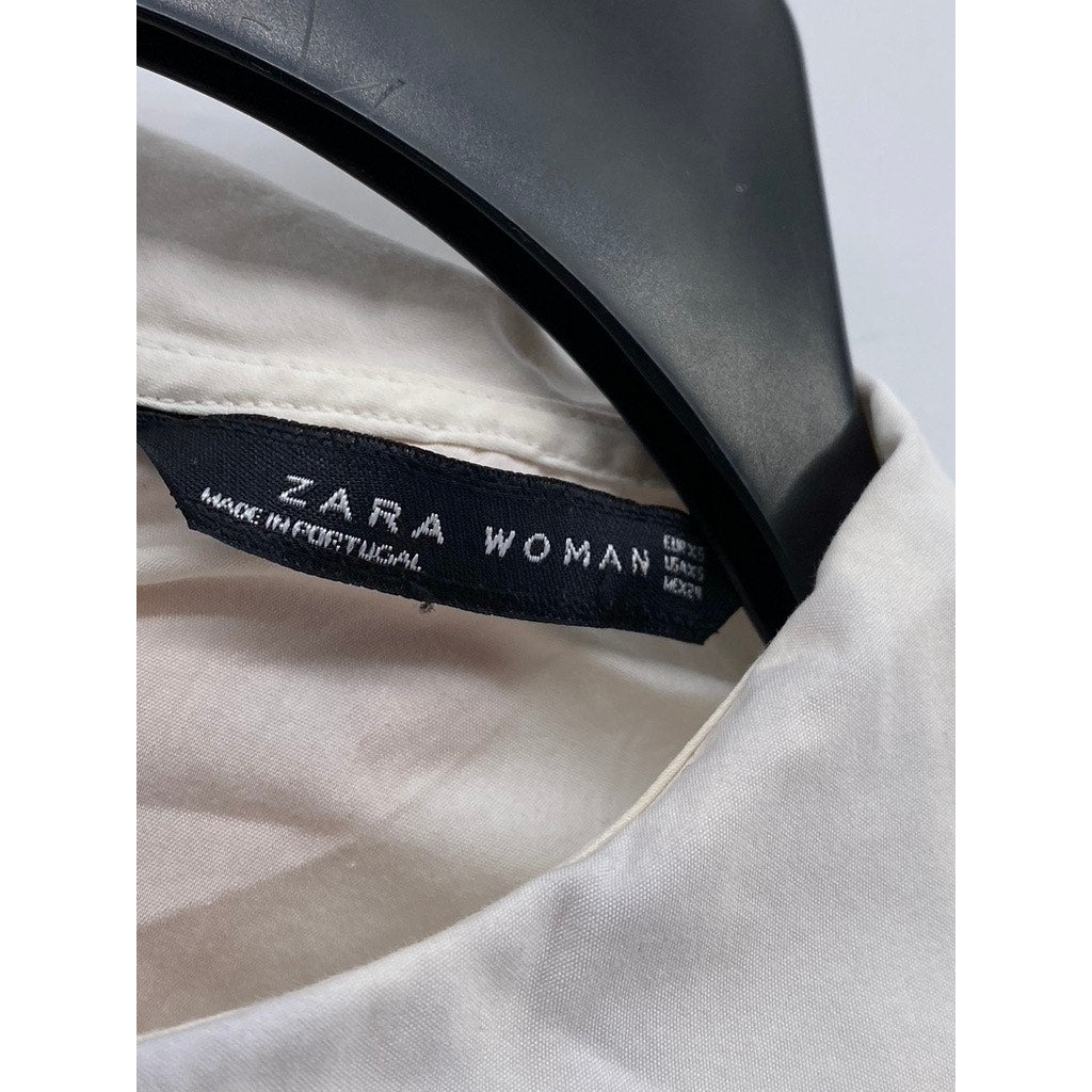 ZARA Women's Off-White Bib Collar Long Sleeve Button-Up Top SZ XS