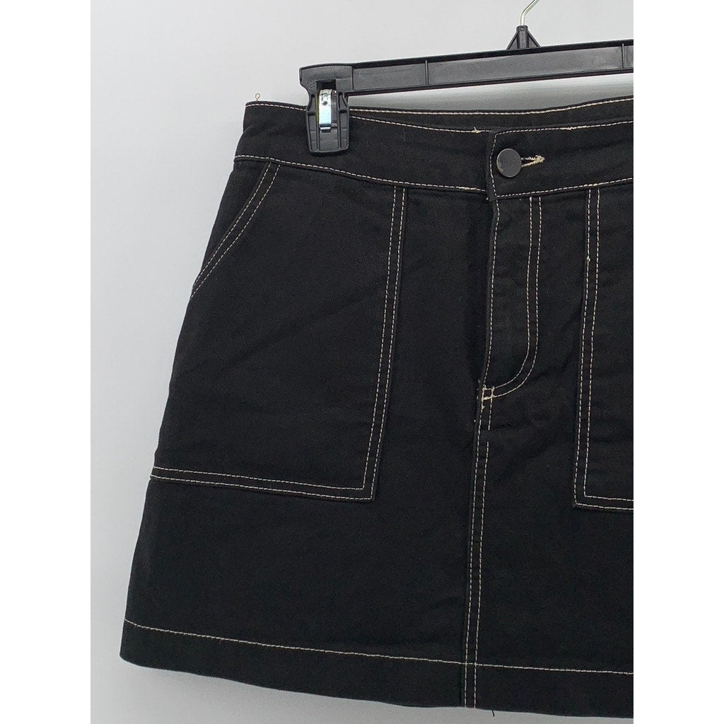 ZARA TRAFALUC Women's Black Denim A-Line Mini Skirt SZ L