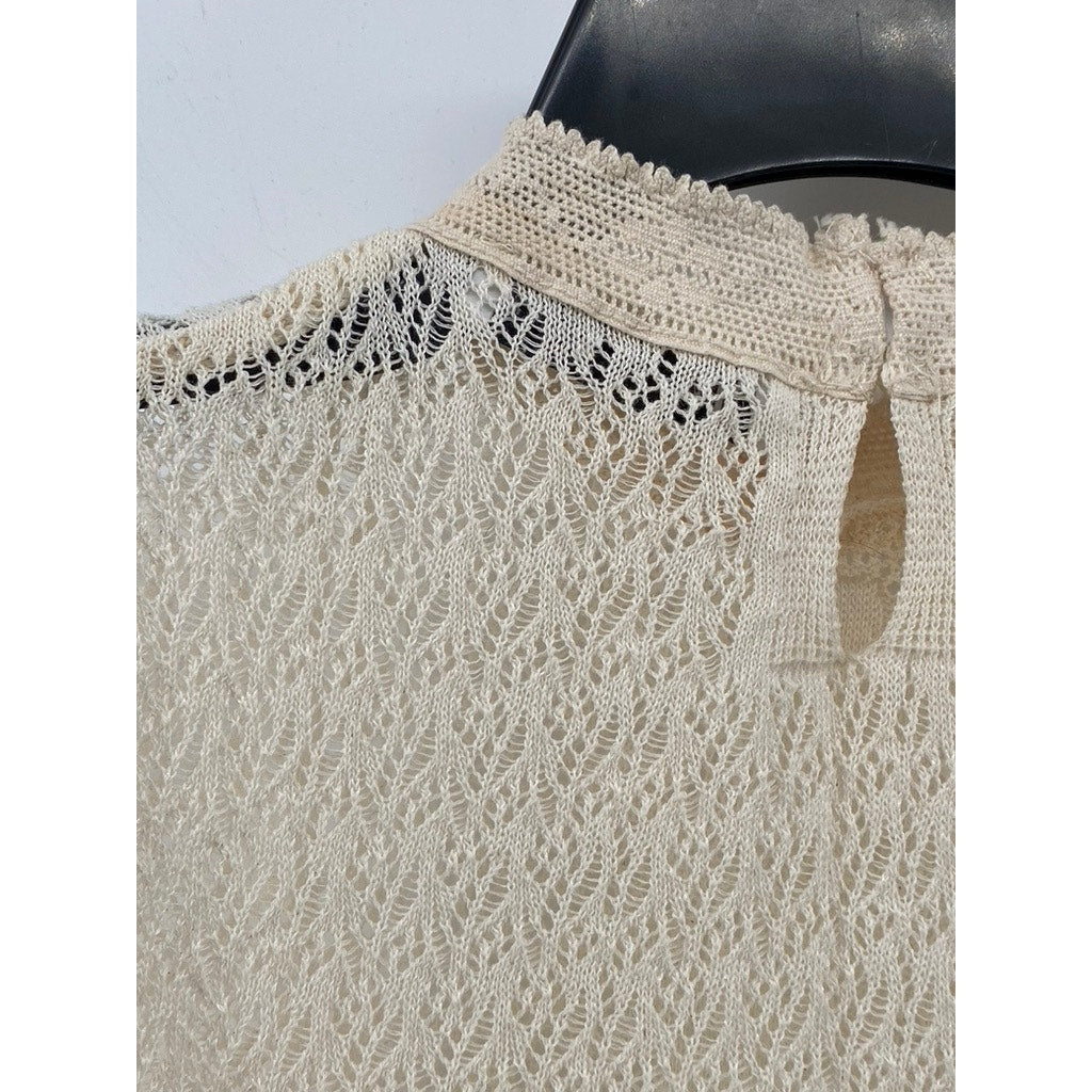 ZARA Women's Beige Knit Floral Sleeveless Pullover Top SZ S
