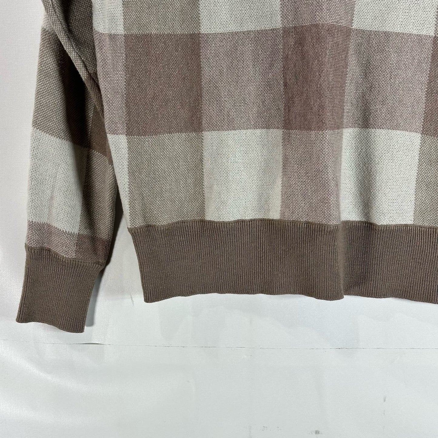 CYNTHIA ROWLEY Women's Brown/Beige Plaid Bateau Pullover Sweater SZ M