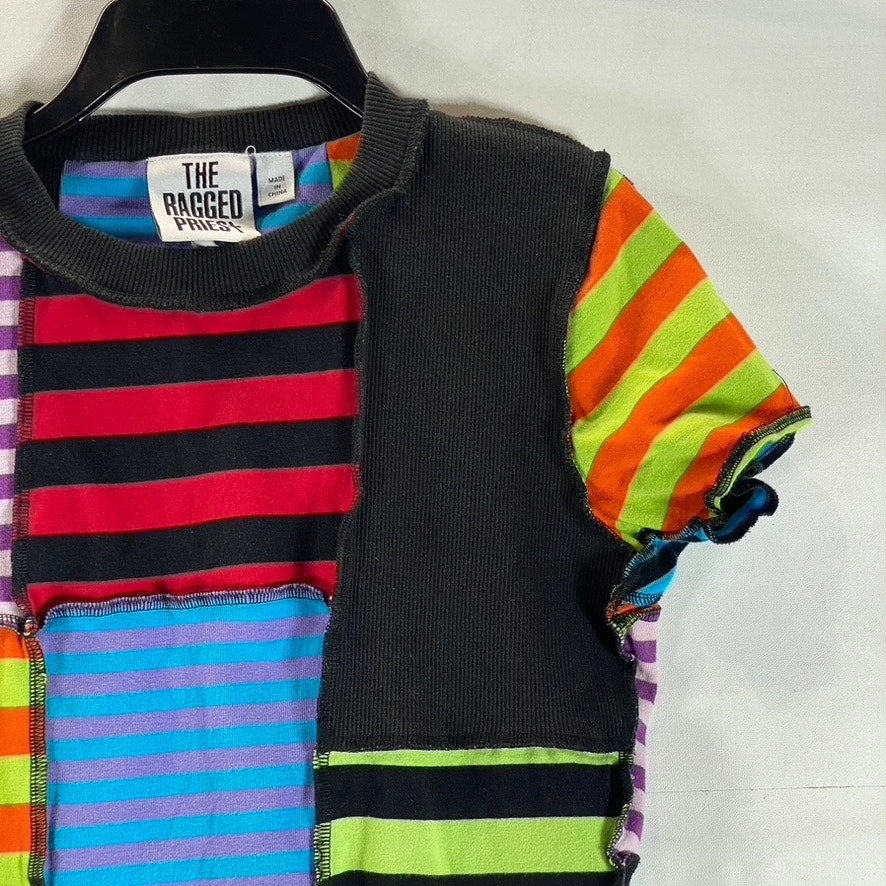 THE RAGGED PRIEST Women's Black Multicolor Breaker Patchwork Crop Top SZ M