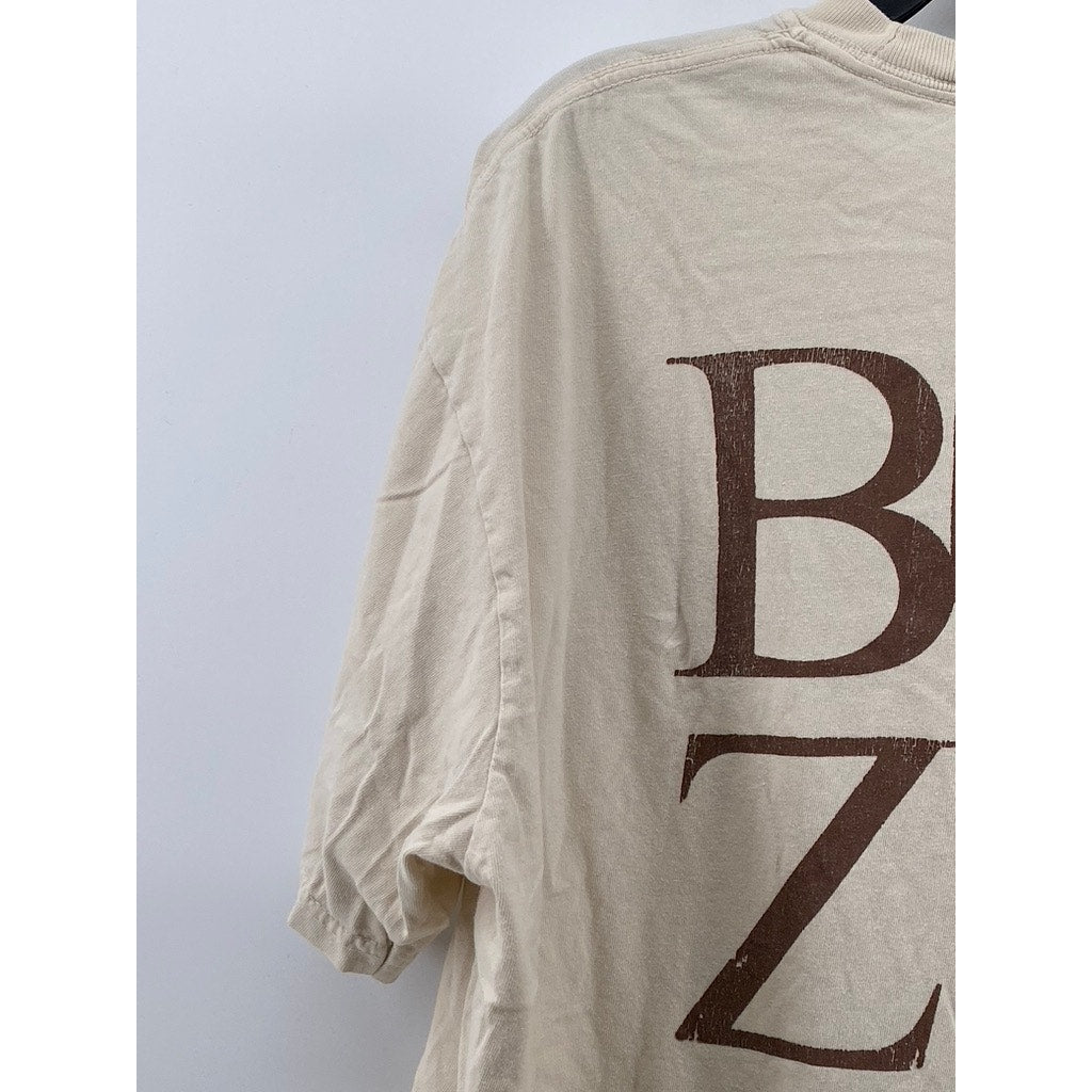 COMFORT COLORS Men's Beige Crewneck Buz-Zin Logo Short Sleeve T-Shirt SZ XL