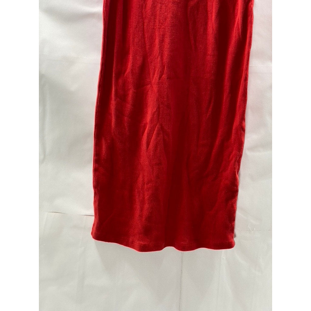ZARA TRAFALUC Women's Red Ribbed Crewneck Casual Sleeveless Mini Dress SZ L