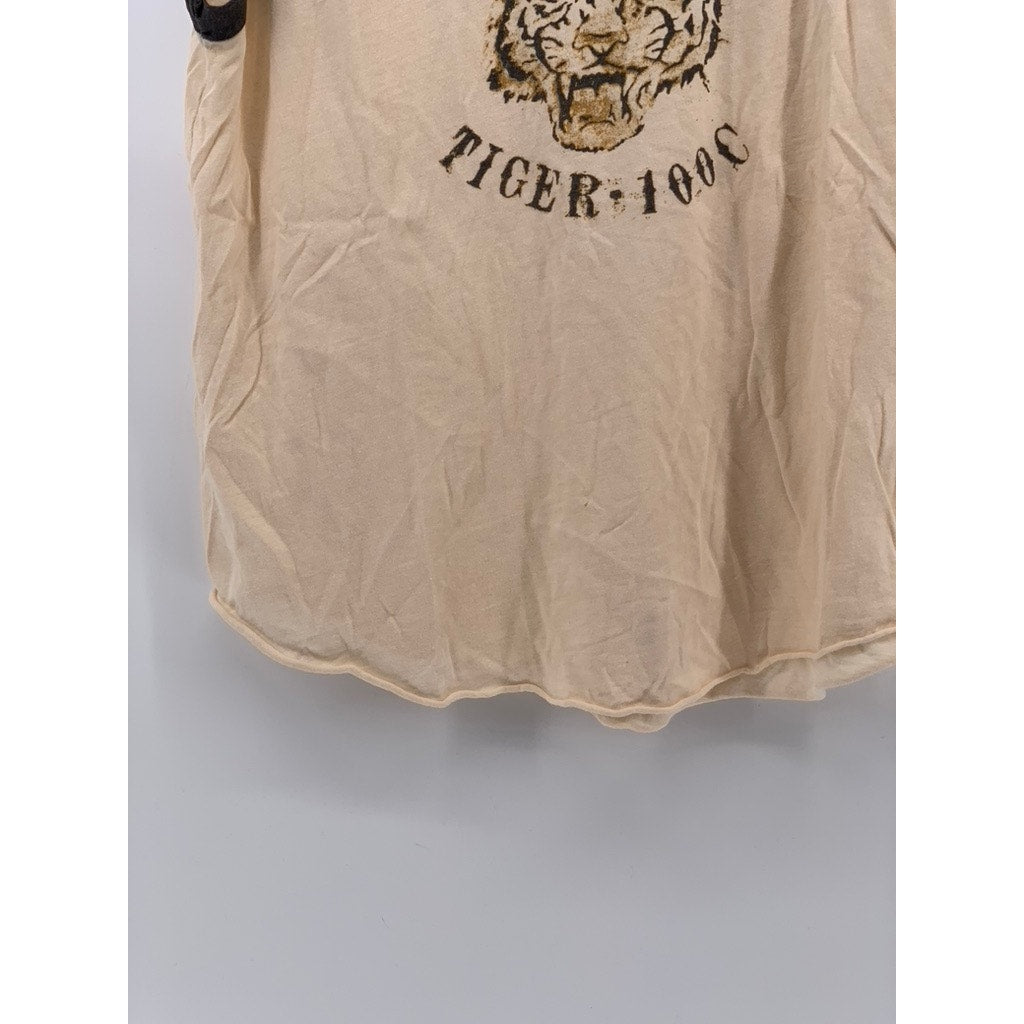 TRIUMPH By Lucky Brand Women's Beige-Gray Crewneck Tiger Sleeveless Top SZ M