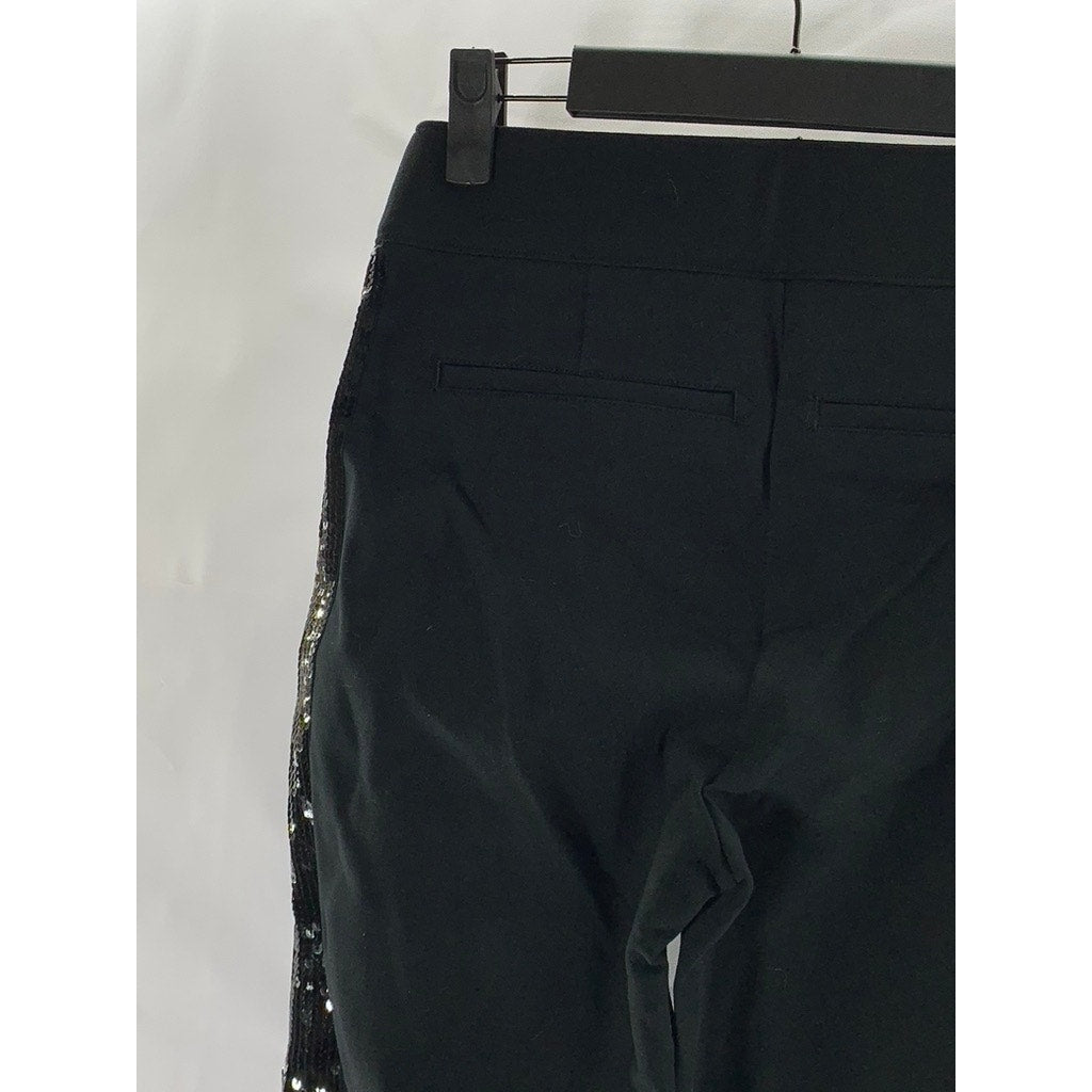 SPANX By Sara Berkley Women's Black Sequin Trim Ponte Skinny Ankle Pants SZ S