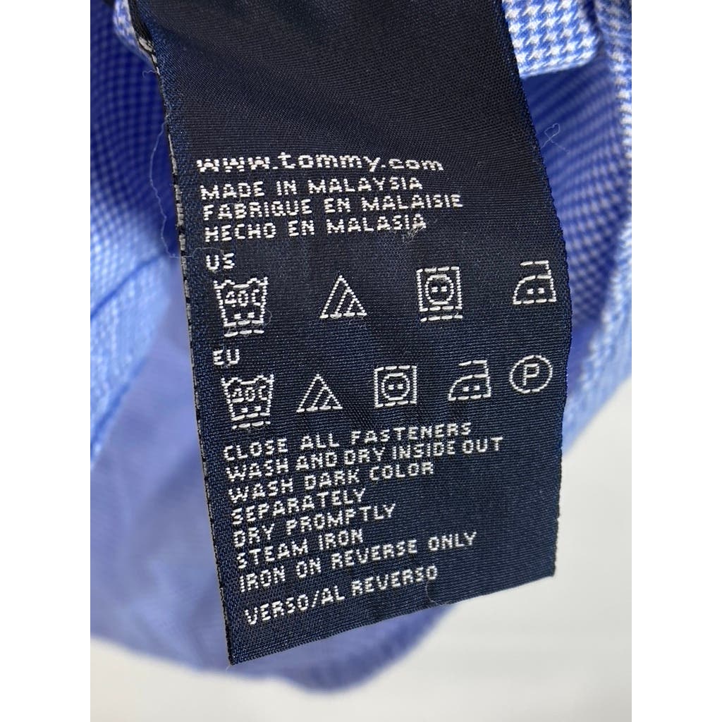 TOMMY HILFIGER Men's Blue Printed Regular-Fit Button-Up Long Sleeve Shirt SZ M