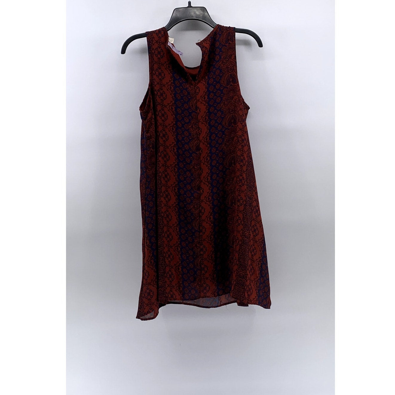 ALYA Women's Red-Blue Printed Crewneck Sleeveless Pullover A-Line Tank Dress SZS