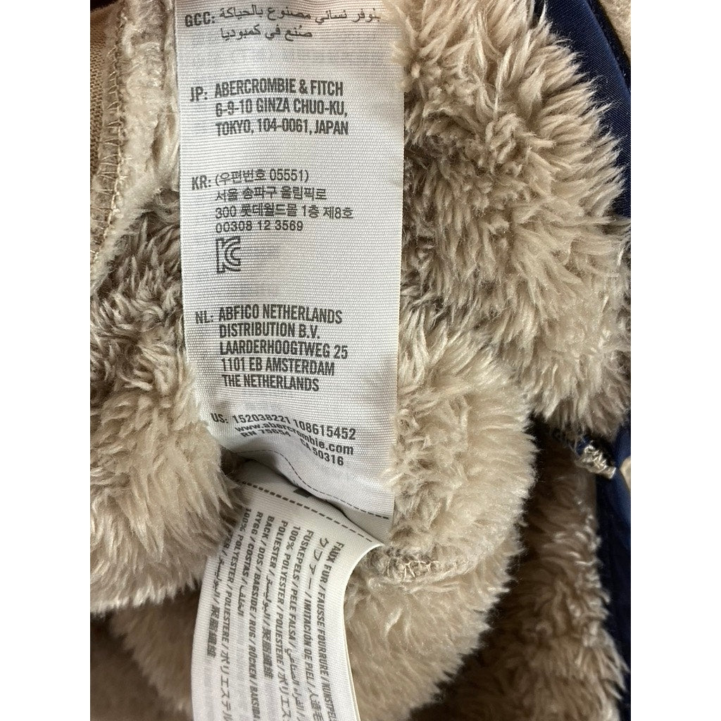 ABERCROMBIE & FITCH Women's Tan/Navy Faux Sherpa Quarter-Zip Sweater SZ S