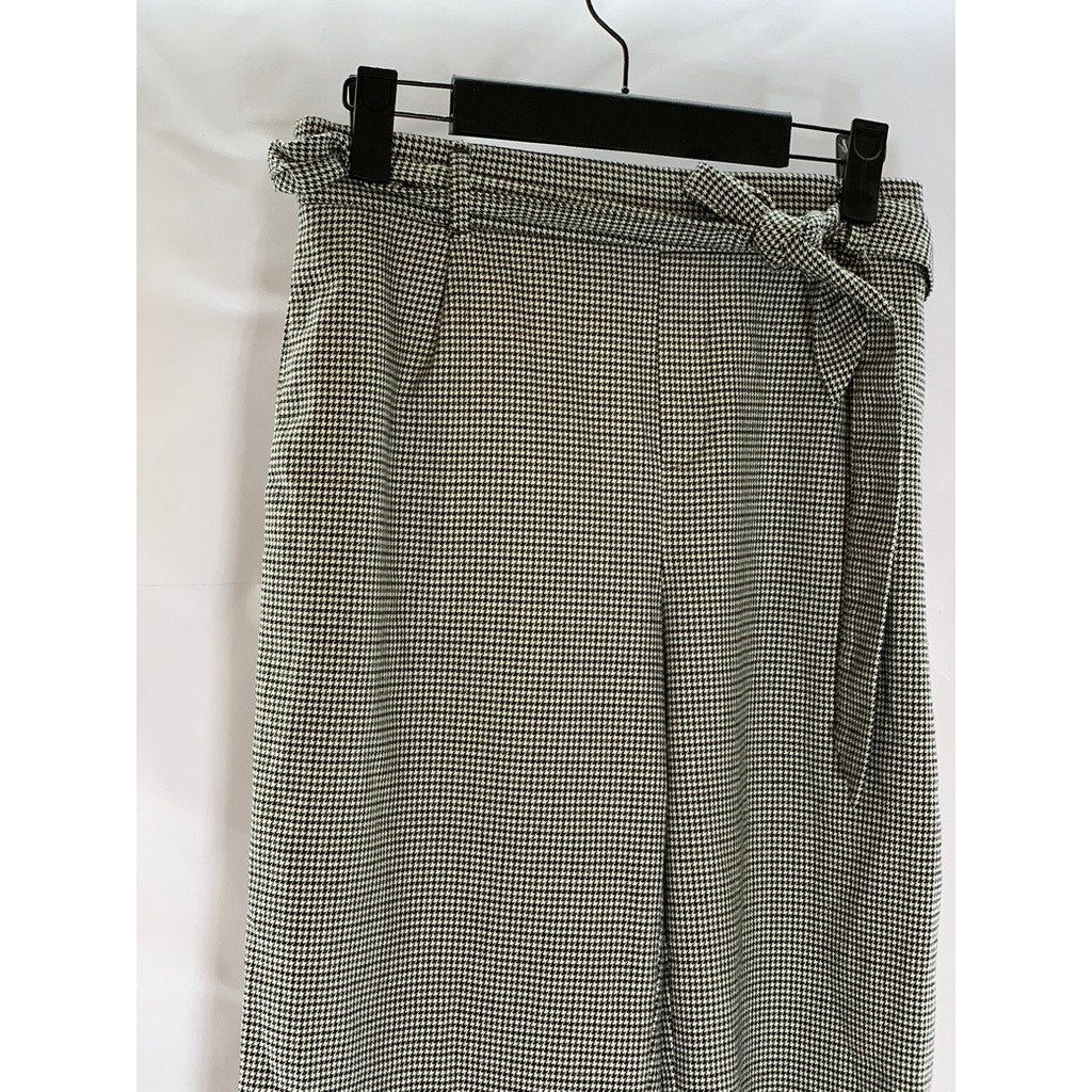 ZARA Trafaluc Women's Black/White Houndstooth Belted Straight-Leg Pant SZ XS