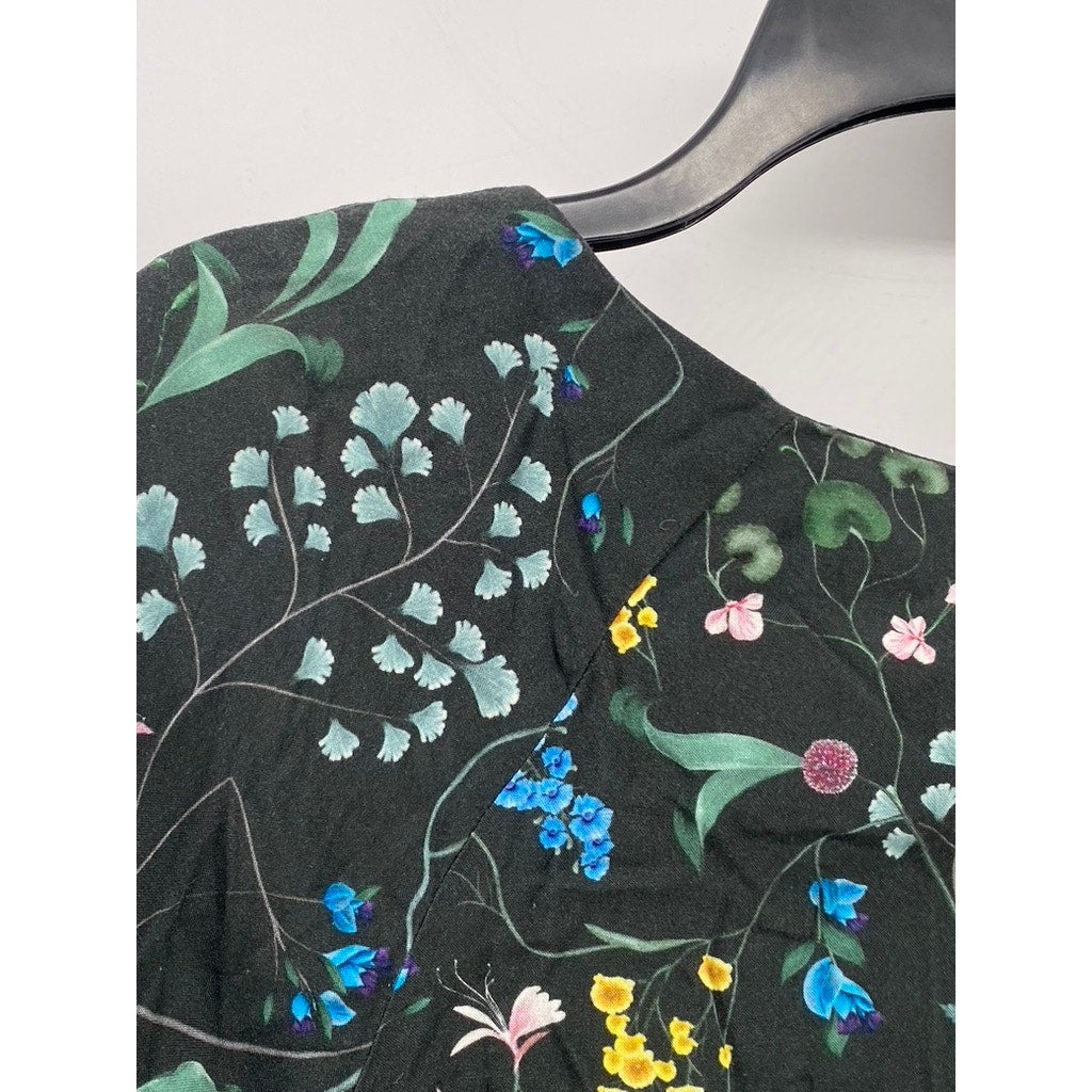 ANNA GLOVER X H&M Women's Black Floral Print Crewneck Short Sleeve Top SZ 4