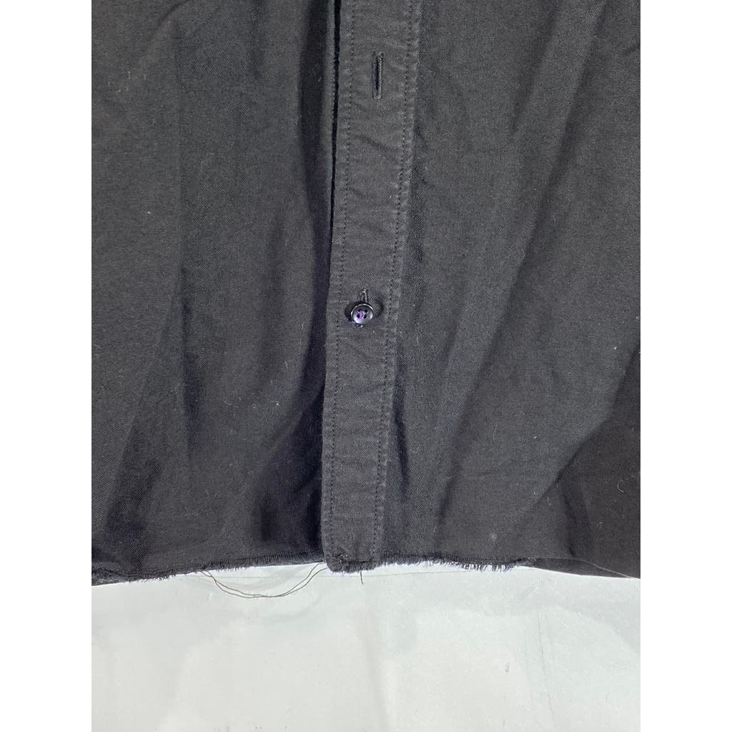 ZARA MAN Men's Solid Black Button-Up Cut-Off Sleeve Shirt SZ M