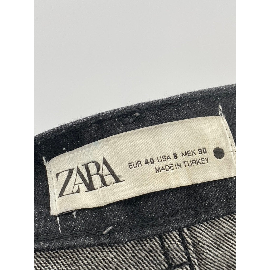 ZARA Women's Black Denim Striped High-Rise Slim Leg Regular-Fit Jeans SZ 8