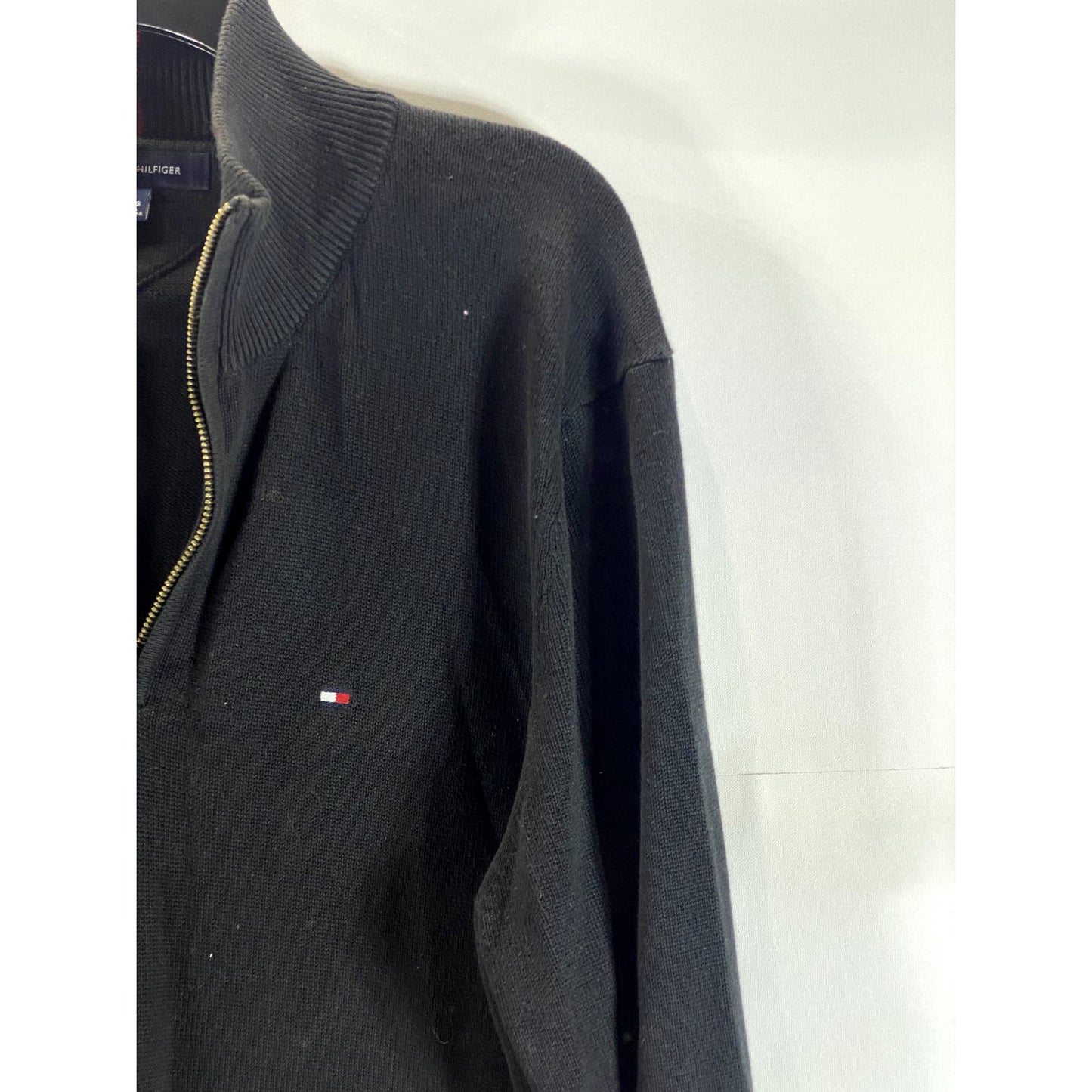 TOMMY HILFIGER Men's Solid Black Quarter-Zip Pullover Sweater SZ XL