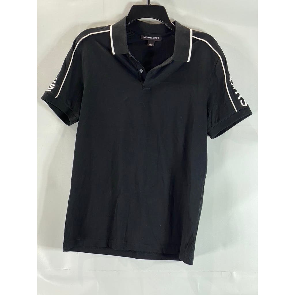MICHAEL KORS Men's Black/White Cotton MK Logo Short Sleeve Polo Shirt SZ S