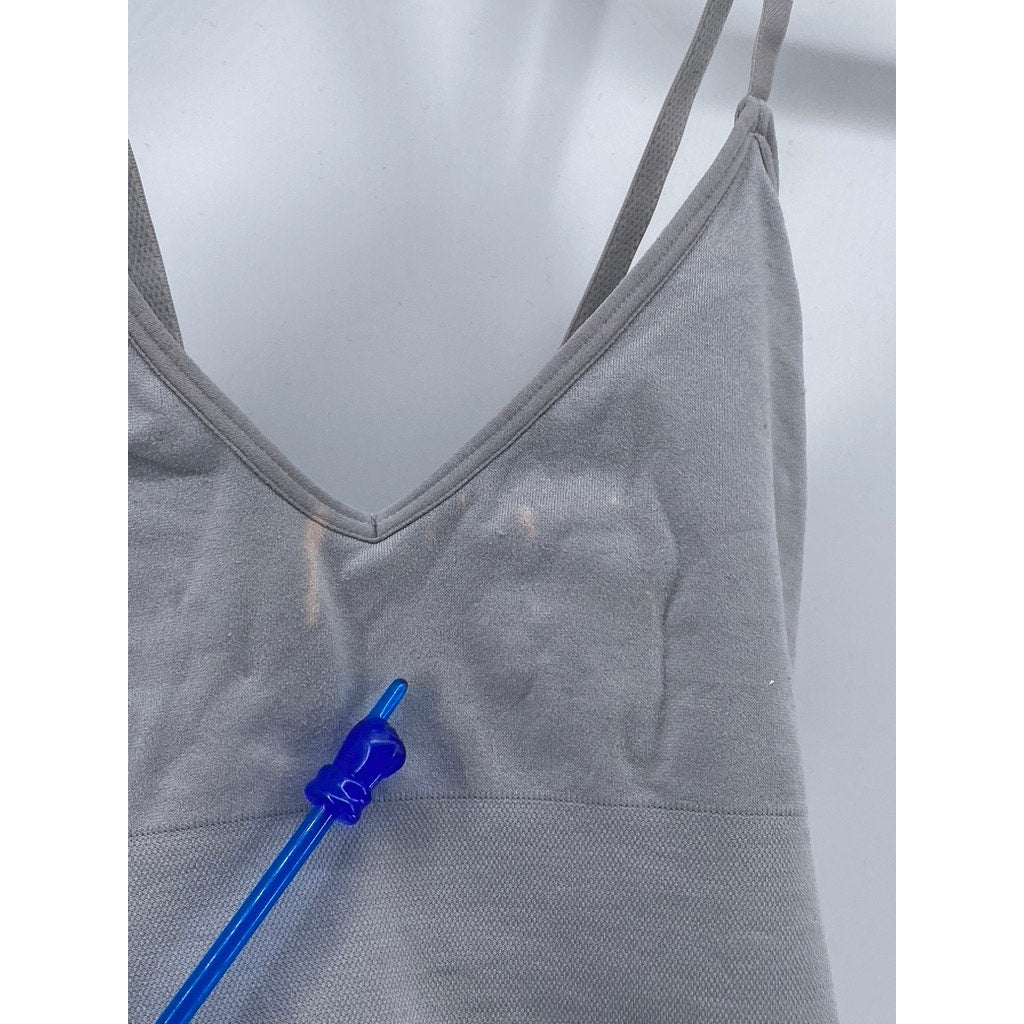 ITZON Women's Light Gray V-Neck Compression Cropped Spaghetti Strap Cami SZ S/M