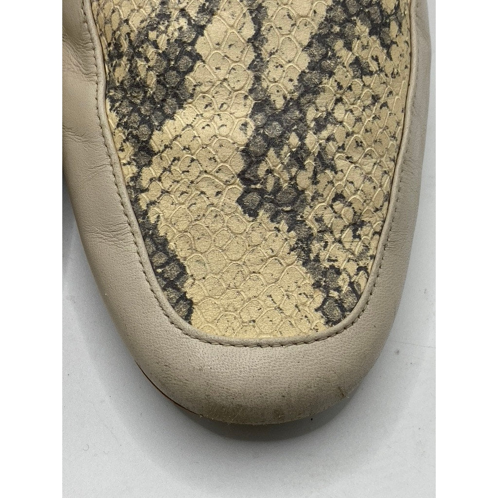 COLE HAAN Women’s Beige Leather Snake-Skin Embossed Slip-On Mule Shoes SZ 6.5