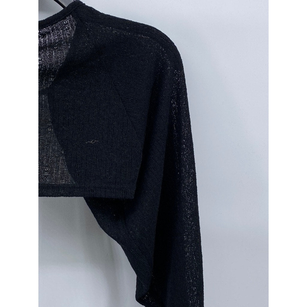 3.3 FIELD TRIP Women's Black Knit Tie-Front Long Sleeve Overlay Shawl Top SZ OS