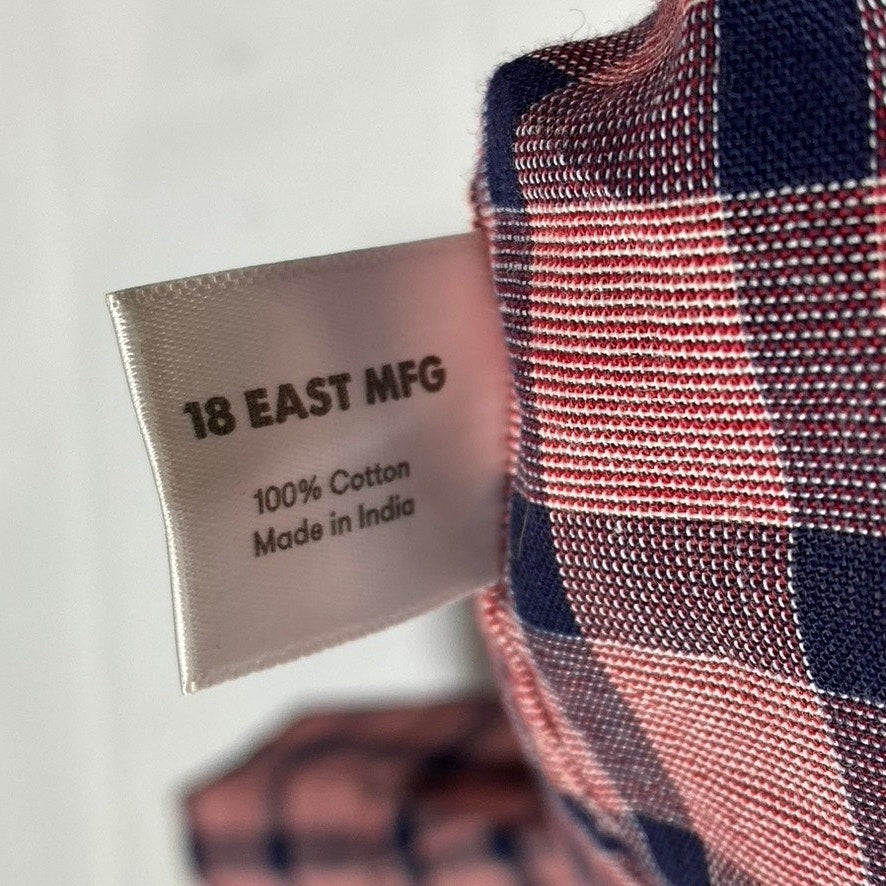 18EAST MFG Men's Red/Navy Plaid Button-Up Regular-Fit Long Sleeve Shirt SZ S