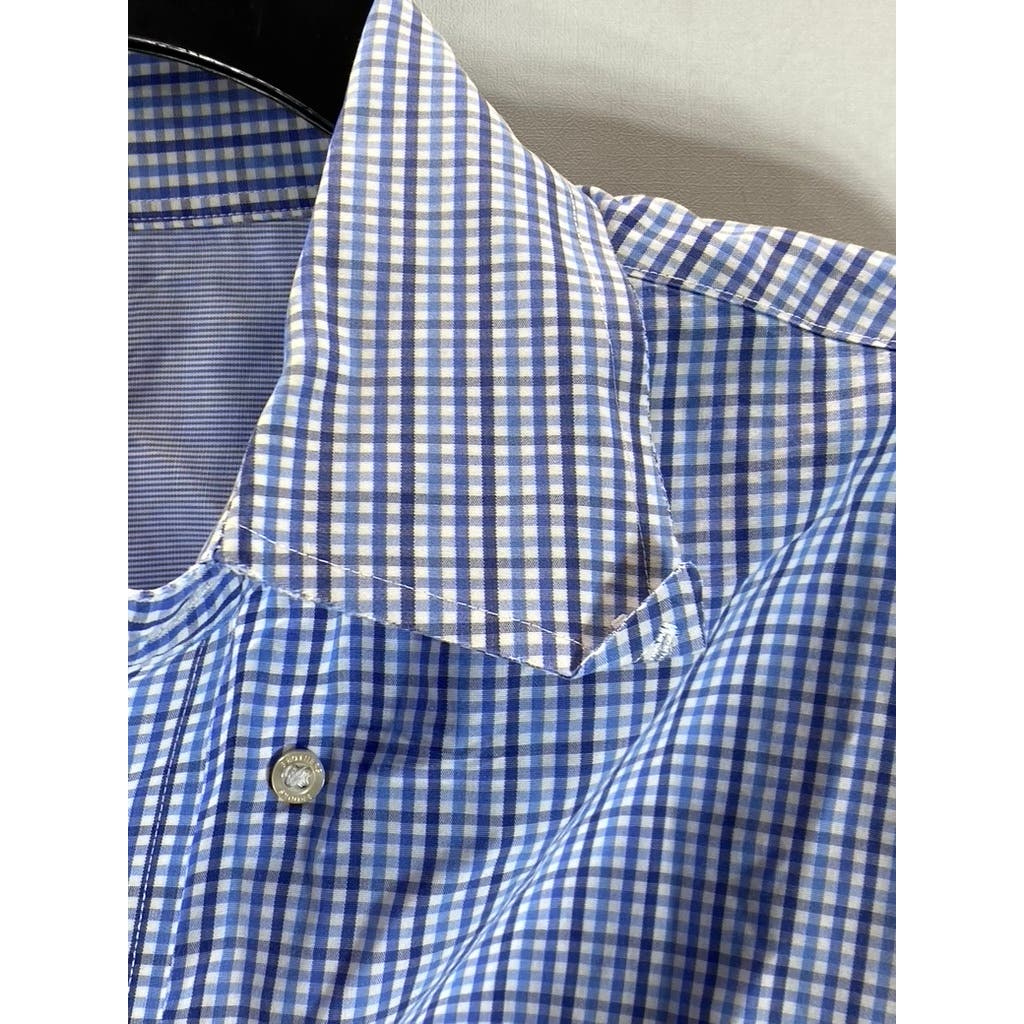BROOKS BROTHERS Men's Blue Gingham Original Polo Regular-Fit Button-Up Shirt SZL