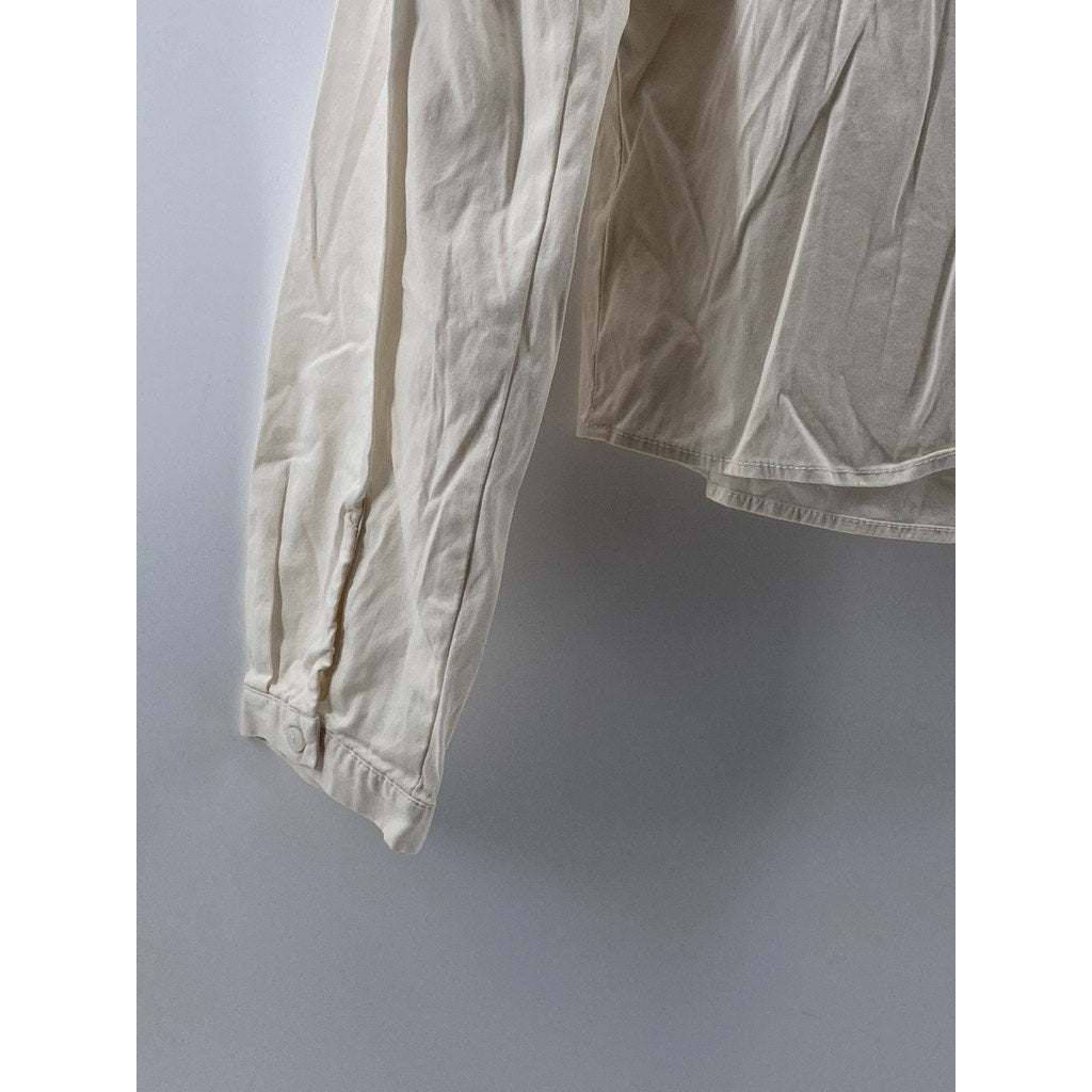 ZARA Women's Off-White Bib Collar Long Sleeve Button-Up Top SZ XS